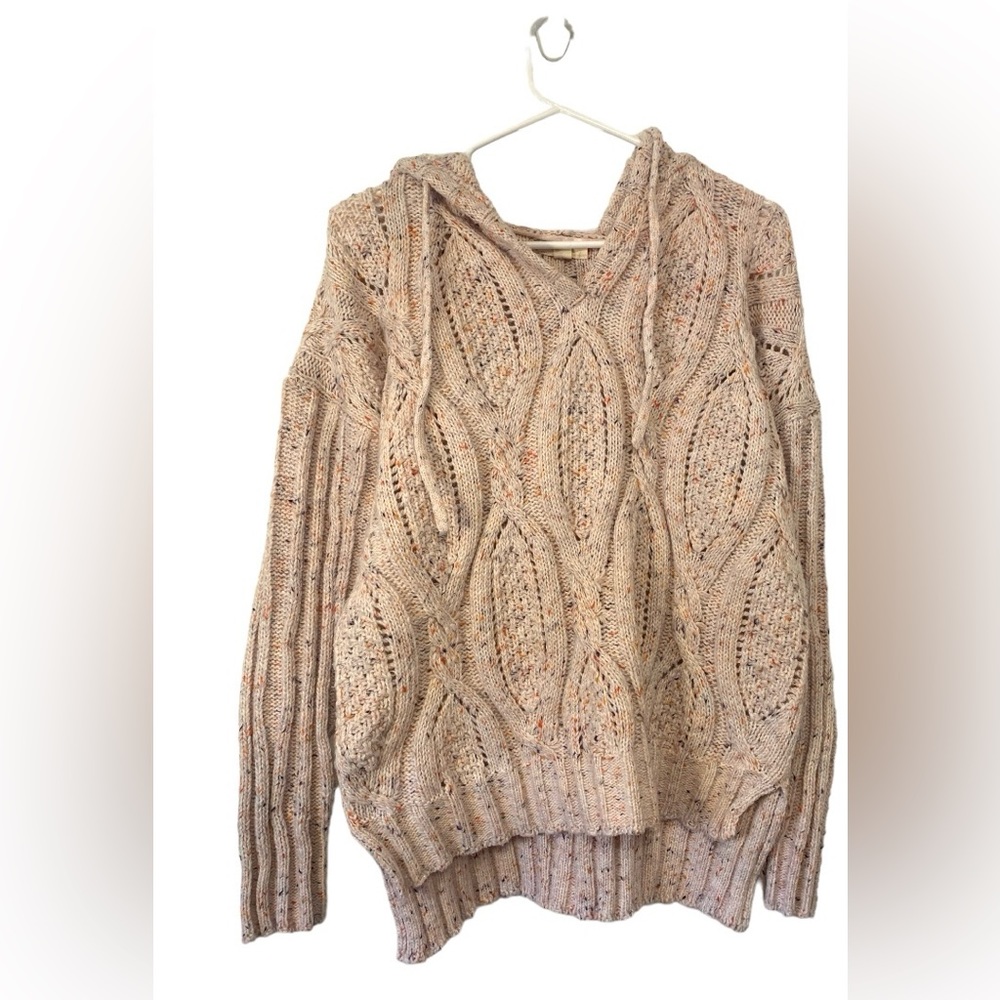 Cupio Pullover Hoodie Sweater V Neck Open Knit Multicolor Women's Size L